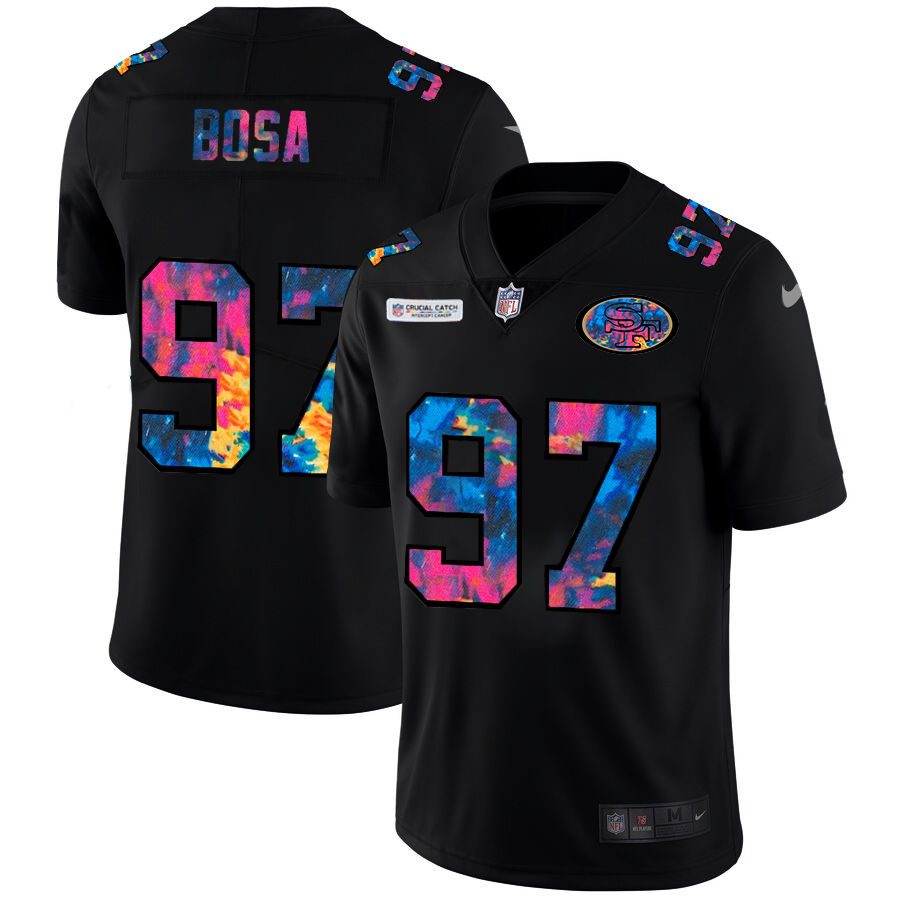 NFL San Francisco 49ers #97 Nick Bosa Men Nike MultiColor Black 2020 Crucial Catch Vapor Untouchable Limited Jersey->new york jets->NFL Jersey